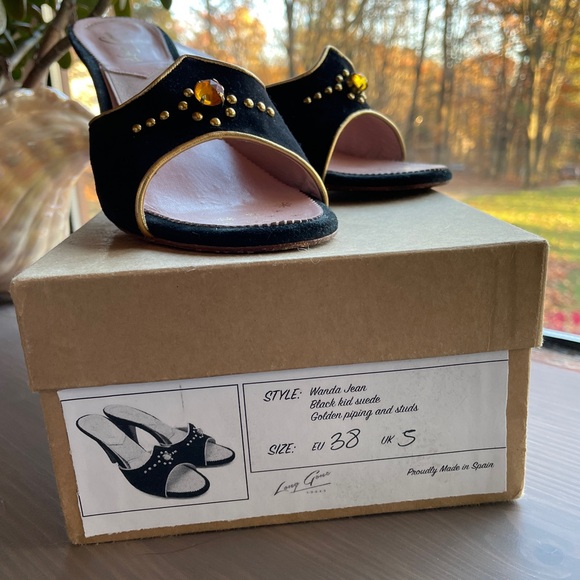 1950s style springolators by Long Gone Shoes black velvet size 38 slide heels - Picture 6 of 6